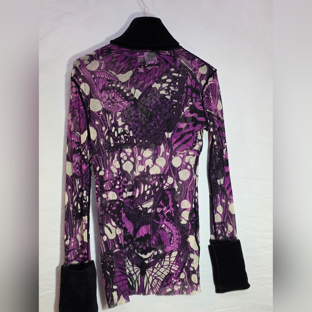 Jean Paul Gaultier Maille Purple Butterfly Print Long Sleeve Top Size IT L /US M - Picture 3 of 11